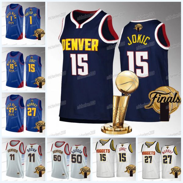 

custom nuggets 2023 finals champions basketball jersey nikola jokic jamal murray michael porter jr. bruce brown braun kentavious caldwell-po, Black;red