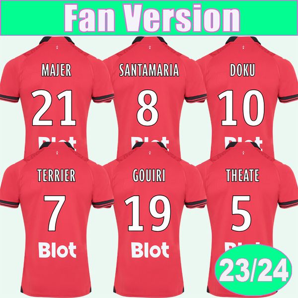 

2023 24 stade rennais terrier bourigeaud mens soccer jerseys doku theate kalimuendo gouiri majer santamaria home football shirts, Black;yellow
