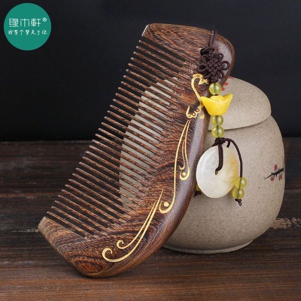 

2023natural sandalwood comb genuine anti-static dense ruler wood comb, Silver