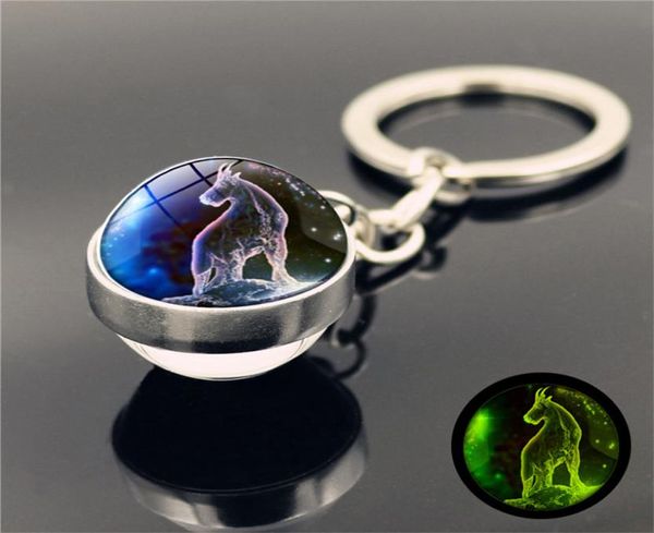 

dropship 12 constellation luminous keychain glass ball pendant zodiac glow in the dark key chain holder men women birthday7311240, Silver