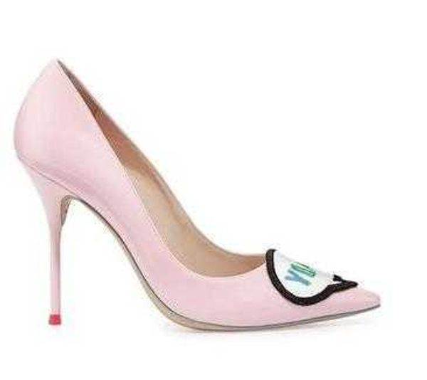 

sophia webster women's new letter embroidery sharp shoes shallow thin heels size 34-42 pink, Black