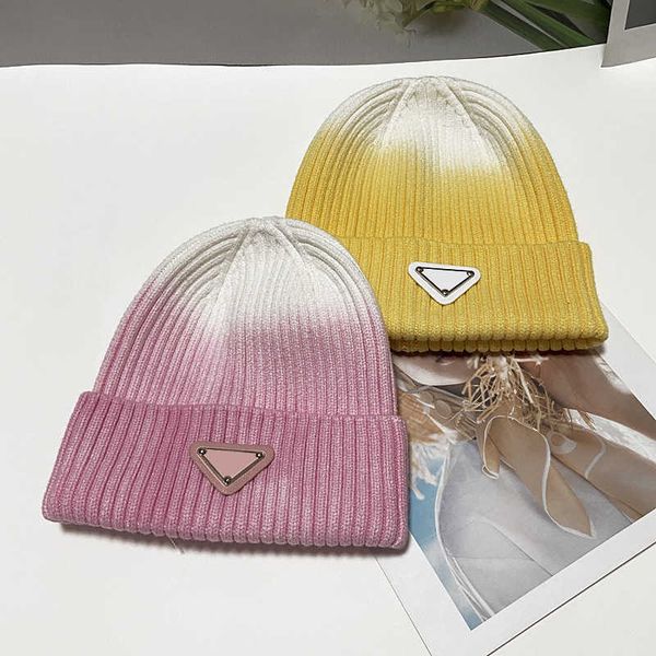 

Fashion designer luxury brand super high quality Inverted Triangle Warm Knitted Hat Women's Autumn and Winter Versatile Jacquard Woolen Street Cuffed Pullover Cold, Light blue