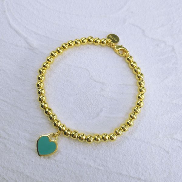 

fashion 925 silver tag love heart bracelets designer original classic t beaded bracelet 4mm rose gold bead man women jewelry lovers gifts re, Golden;silver