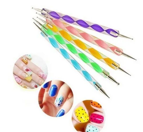 

5pcs set 2way dotting pen marbleizing painting tool nail art dot set, Silver