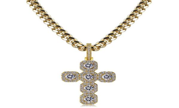 

hip hop necklaces luxury exquisite glaring zircon paved big size cross 18k gold plated 10mm width chain men pendant necklaces jewe3916128, Silver