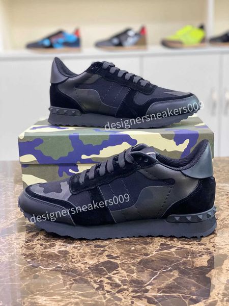 

camo valentinolies designers camouflage sneakers mens womens suede rivet shoes studded flats casual shoe leather mesh traine 39ts, Black