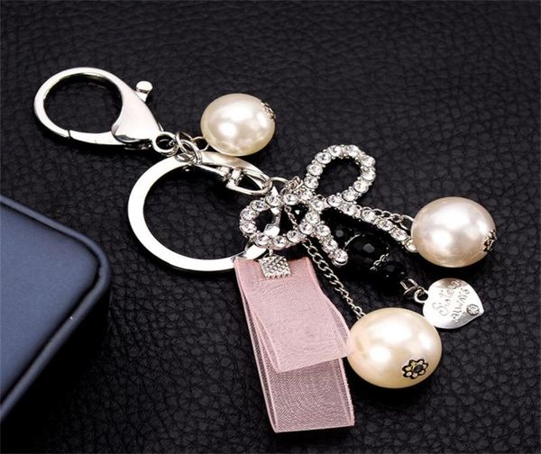 

lovely crystal bowknot keychain key ring charm purse bag pendant gift1390875, Silver