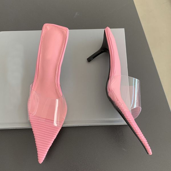 

liyke clear pvc transparent slippers outdoors casual beach pointed toe mules slides shoes women low thin heels jelly sandals, Black
