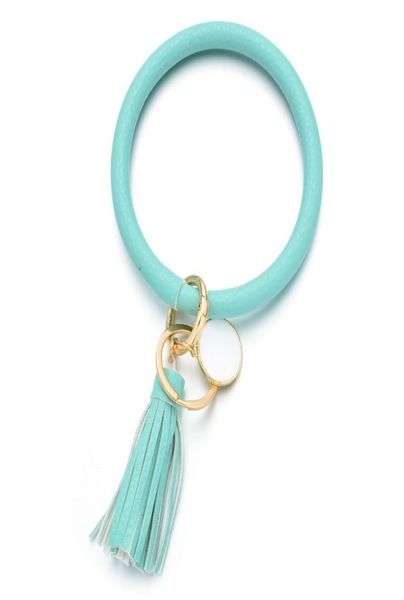 

2021 creative pu leather bracelet keychain round piece drop oil tassel pendant leather bracelet8980967, Silver