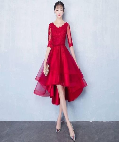 

high low black lace prom dresses 2019 new selling aline tulle short formal evening party gowns half sleeve cocktail dre2067798