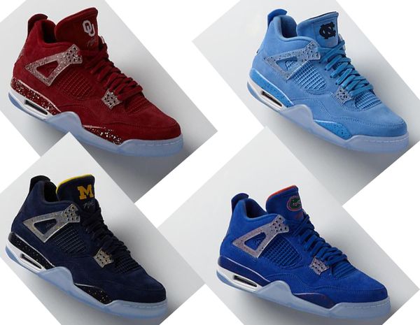 

men basketball shoes 4 oklahoma sooners college pes florida gators unc 1s sail/black-military blue-shy sneakers cactus dark mocha with box