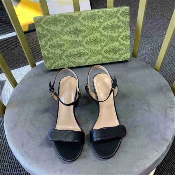 

womens sandals genuine leather mid heel slippers designer fashion ladies high heeled shoe ankle buckle rubber sole mules summer wedding shoe, Black