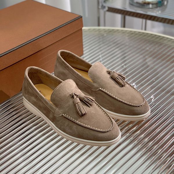 

lp piana couples shoes fringe embellished flat heels walk charms suede loafers moccasins women's luxury designer leather sole casual dr, Black