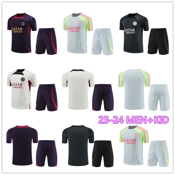 

23 24 psgs mbappe soccer jerseys tracksuit 2023 classic style paris training suit sergio verratti icardi football short sleeve 02, Black