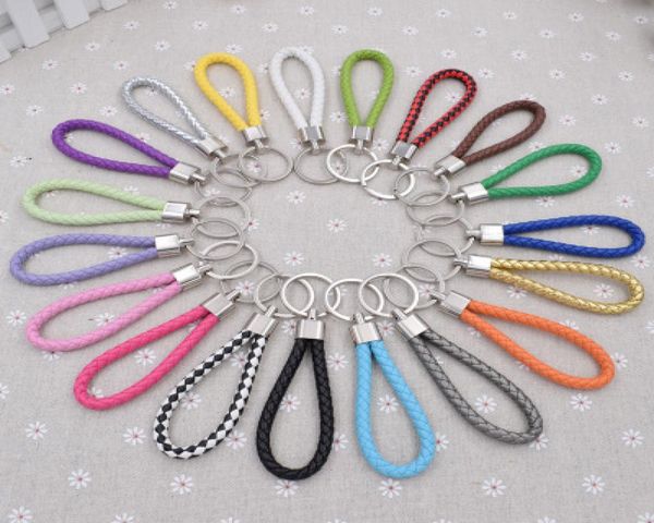 

pu handwoven keyring men women leather rope keychain couple key ring car key chain women bags pendant multicolors promot6581682, Silver
