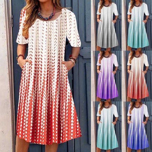 

summer printed dresses round neck shirt with half sleeve maxi dress womens clothing, Black;gray