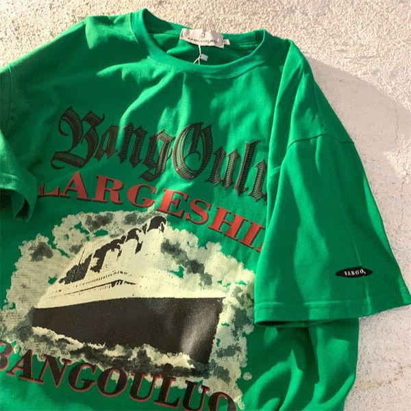 

100% cotton american retro print street short sleeve t-shirt men and women oversize harajuku korean white all-match summer