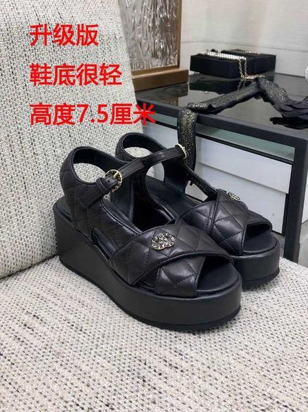 

small fragrant thick soled sandals women's muffin open toe slope heel waterproof platform heightening zhao lusi same shoes summer 2023, Black