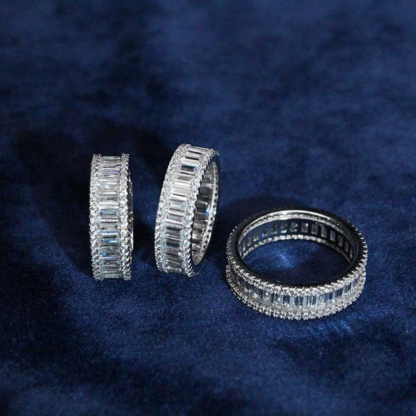 

gra baguettes cut moissanite diamond solid silver gold plated mens hiphop ring