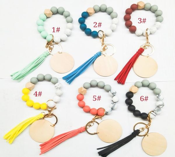 

crossborder food grade silicone bead bracelet tassel blank disc keychain female multicolor optional5135764, Silver