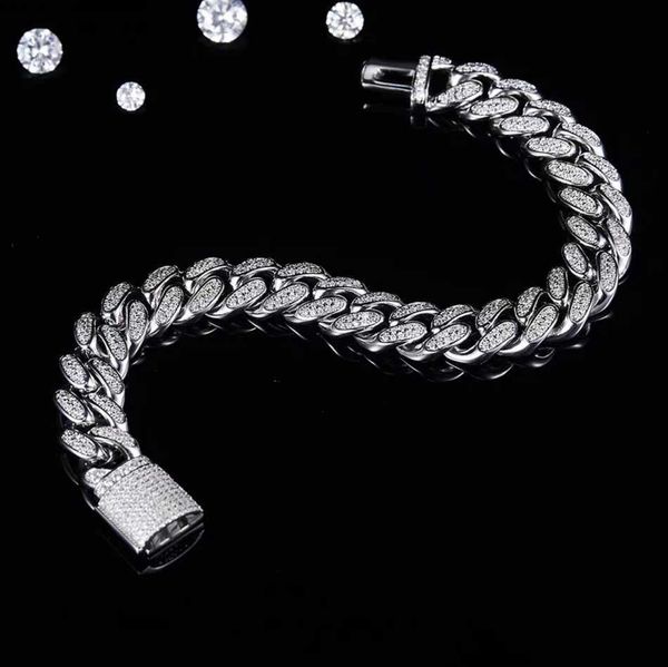 

qianjian new in 2023 moissanite sterling silver white gold plated cuban link chain