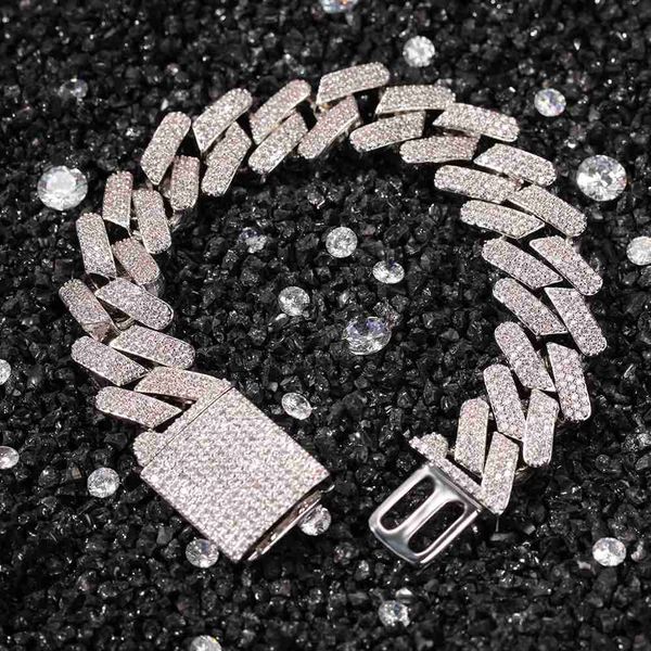 

18mm width 3row miami gold plated silver chain bracelet moissanite diamond cuban chain bracelet