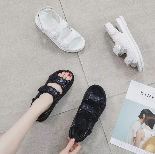 

new dad sandals designer women grandad sandal outdoor slide slipper luxury womens shoes cnel 22ss beach slippers calfskin platform flat wome, Black