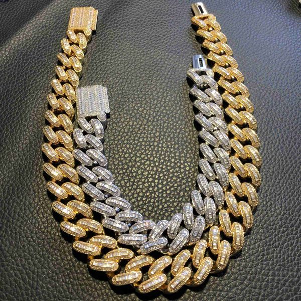 

cz iced out white gold plated 18mm cuban link baguette, Silver
