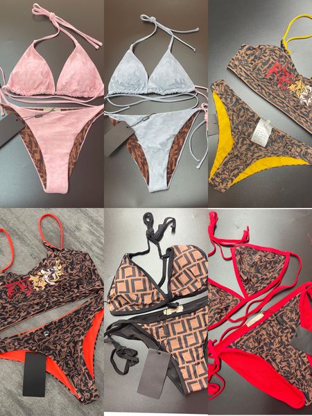 

designer fashionable women girls' swimsuit underwear 2 pieces bikini with letter print halter tie-side beach summer swimwear bathing su, White;black