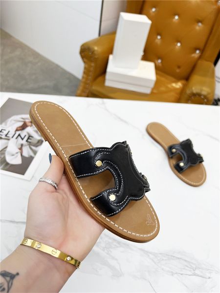 

designer luxury triomphe slides sandal black leather mule slipper with box
