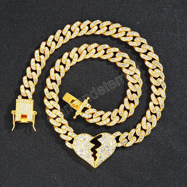 

iced out curb cuban chain necklace for men women gold color bling paved rhinestones cuban link choker necklace jewelry, Silver