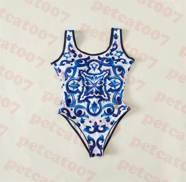 

blue pattern swimsuit womens bikini metal logo swimwear for women summer beach one piece swimsuits2868280