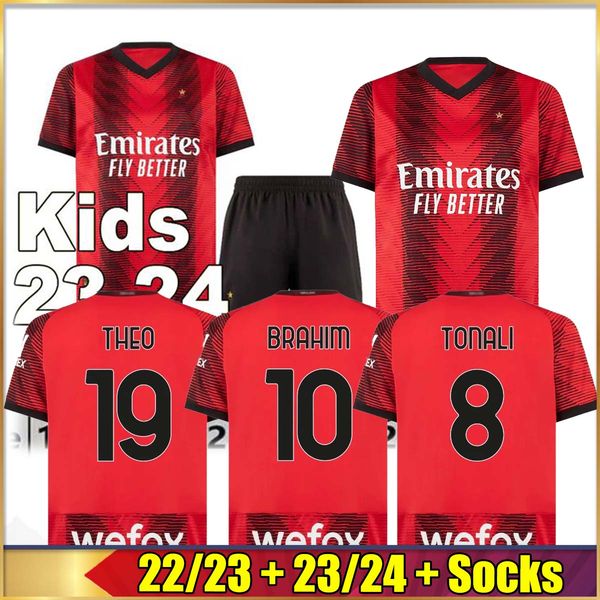 

23 24 soccer jerseys milans leao tomori ibrahimovic giroud football shirt 2023 2024 tonali bennacer rebic home away camiseta de futbol men k, Black;yellow