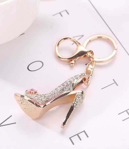 

high heel shoe keychain rhinestone crystal purse car key chain bag decorative alloy keyring1529551, Silver