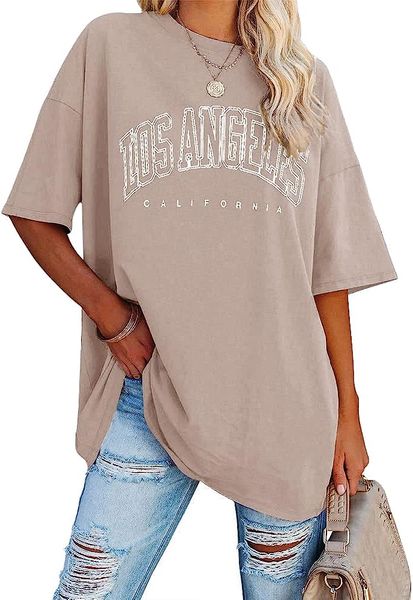 

womens oversized los angeles california graphic t shirts half sleeve summer loose casual tees tunic, White