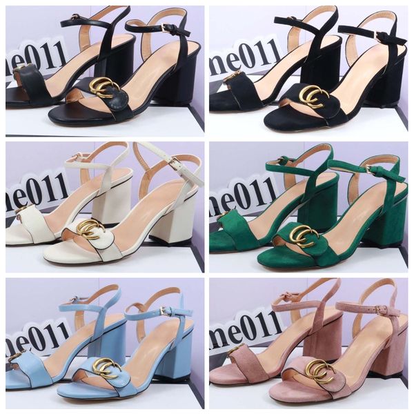 

designer slides women black genuine leather new one line sandals buckle korean fashion sandals women's fashion thick heel high heel wom
