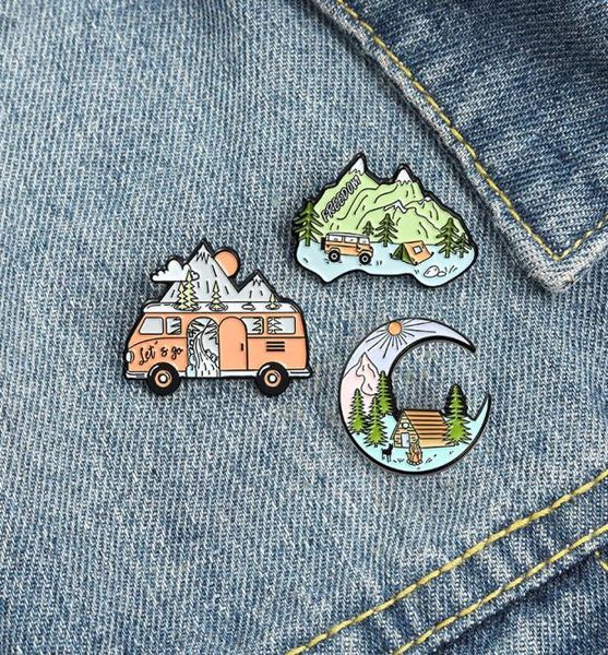 

wild scenery car moon mountain peak enamel brooch pins 3pcsset ins creative cartoon funny alloy brooches for girls boys gift badg6370907, Gray