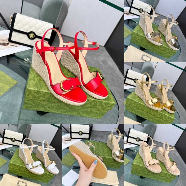 

2023 fashion g interlocking womens sandals straw raffia woven slippers slide designer luxury flat high heels flip flops platform 8cm fisherm, Black