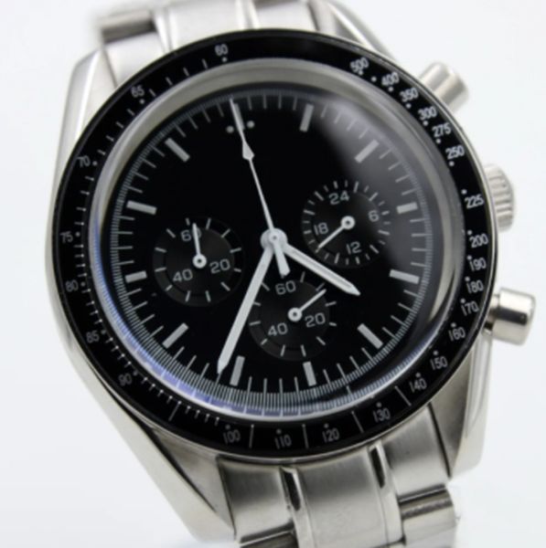 

quartz chronograph function mens watch speed moon watches stainless steel flod clasp, Slivery;brown