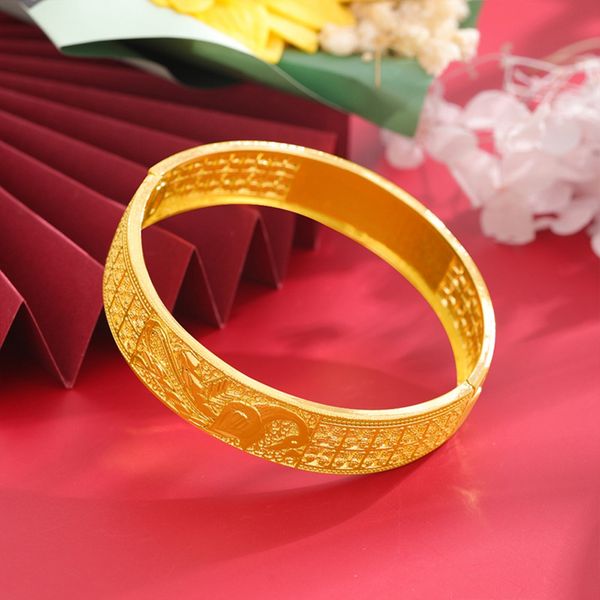 

women bangle bracelet carved peacock ancient style dubai real 18k yellow gold filled pretty wedding party accessories, Black