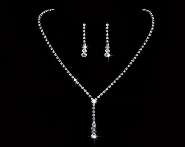 

african jewelry set crystal tennis drop necklace set new rhinestone necklace earrings bridal bridesmaid wedding jewelry sets4927074, White
