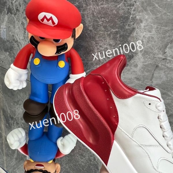 

new women mens fashion quality casual shoes heel leather lace-up sneaker running trainers letters flat printed sneakers, Red;white