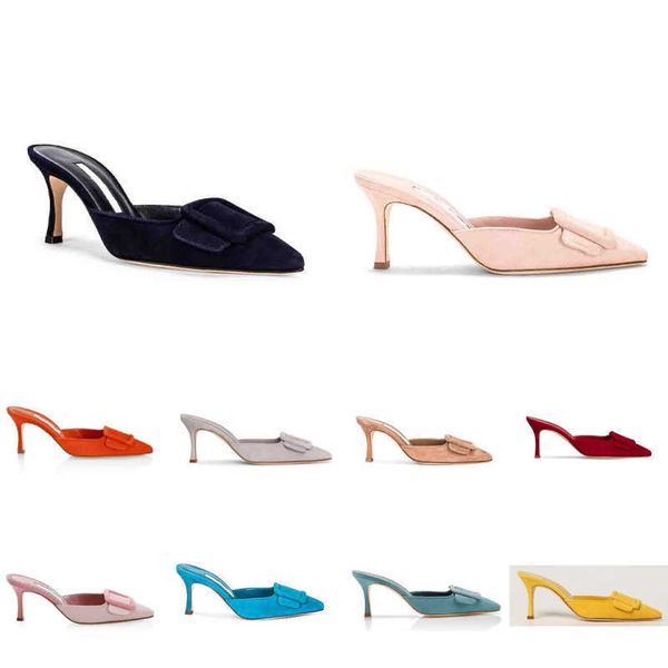 

sandal shoes slippers maysale 7cm suede mule slide slipper buckle slingback pointed toe pumps stiletto heeled, Black