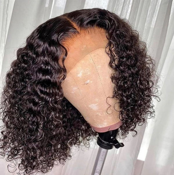 

brazilian deep wave lace bob wigs pre plucked with baby hair human hair wigs water curly short 150% lace wig for black women, Black;brown