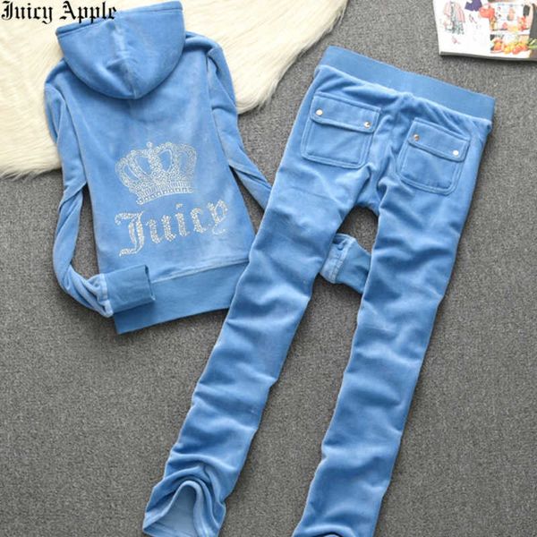 

juicy apple tracksuit women casual velvet two piece set woman hooded long sleeve and pants bodysuit suit runway fashion, Gray