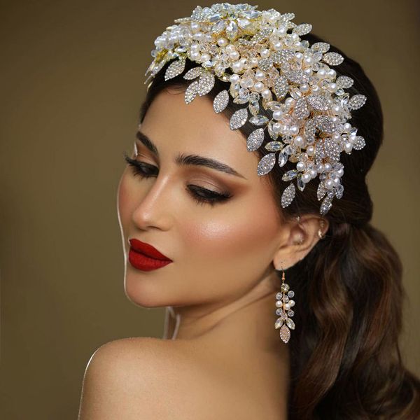 

diamond tiara pearls leaf round hair hoop baroque crystal bridal headwear crown rhinestone with wedding jewelry diamond bridal hairbands hea, Silver