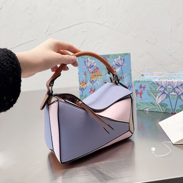 

bag designer puzzles crossbody shoulder bags mini gate handbags bucket woman lowe bags fashion geometric patchwork pillows bag real leather