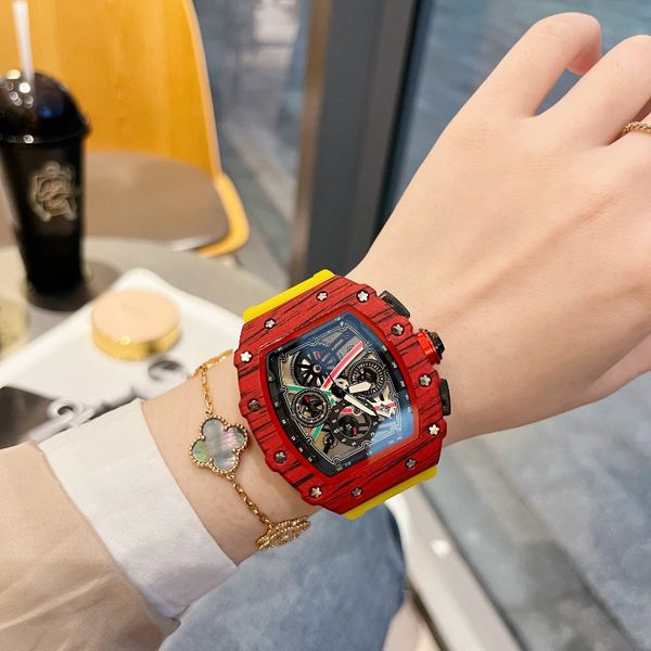 

casual men's watch automatic quartz movement brand watch rubber belt business sports transparent watch imported crystal mirror battery, Slivery;brown