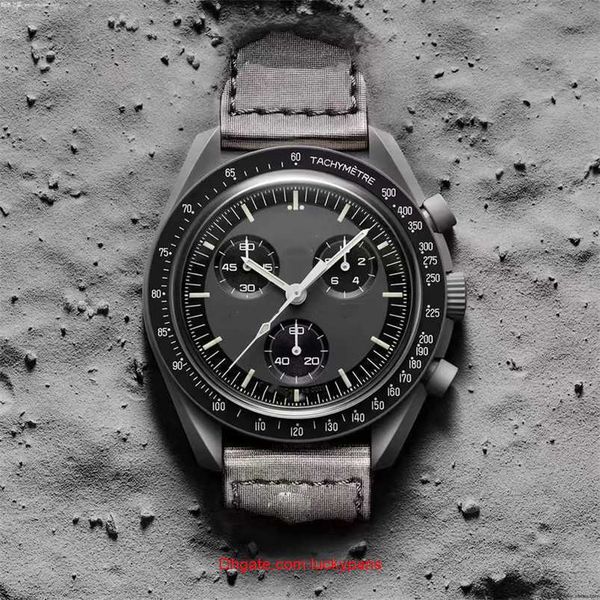 

r olax luxury moonswatch bioceramic planet mercury mens watches full function quarz chronograph watch mission to moon 42mm luxury watch limi, Slivery;black