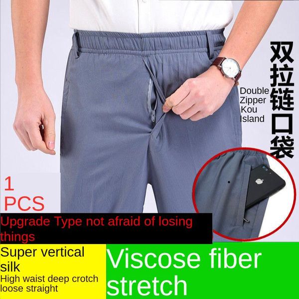 

pants icequickdrying airconditioning casual trousers for men thin trouserssummer elastic and loose punk baggy pants wide leg pants, Black